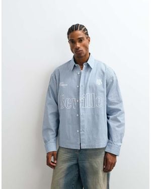 ASOS Camicia Oversize Squadrata A Righe Con Stampa Frontale - Blu