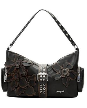 Desigual Medium Bag With Flower Appliqués - Black