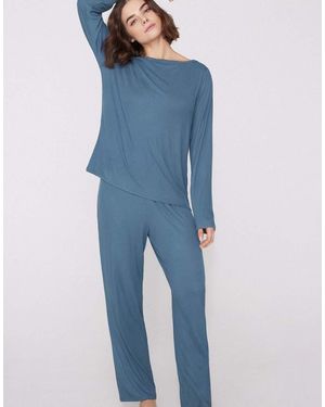 Tezenis Long Ribbed Pyjamas With Boat Neckline - Blue