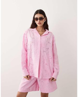 ARRANGE Oversized Overhemd Van Gebloemd Jacquard - Roze