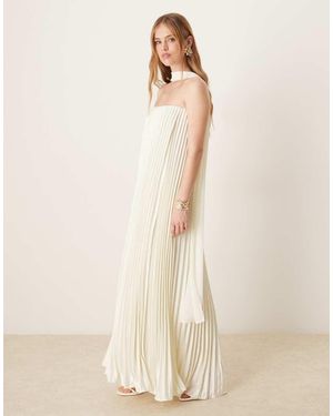 Six Stories Pleated Bandeau Maxi Dress With Detachable Neck Scarf - Natural