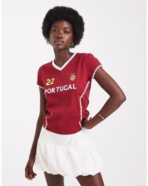 Miss Selfridge Fitted Football Tshirt - Red