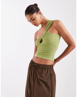 JJXX One Shoulder Crochet Style Top - Green