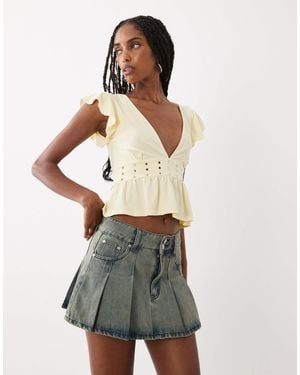 Motel Leisma Studded Frill Plunge Top - White