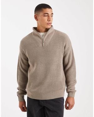 New Look Pull en maille style pêcheur à col zippé - vison - Neutre