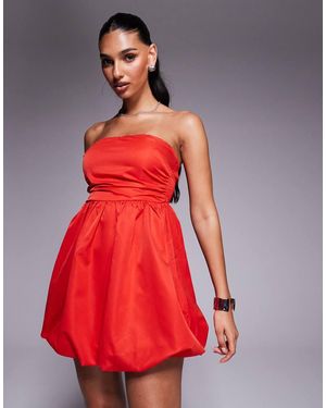 Princess Polly Crotoy Ruched Side Bandeau Bubble Hem Mini Dress - Red