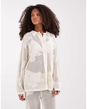 Pretty Lavish Open Knit Floral Oversized Shirt - White