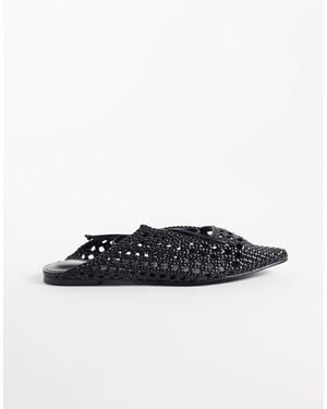 Public Desire Tabitha Woven Pointy Flat Mules - Black