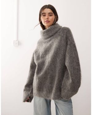 Weekday Premium Wool & Mohair Blend Oversized Turtle Neck Sweater - Gray