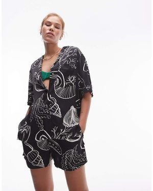 TOPSHOP Co-ord Satin Printed Shell Short - Black