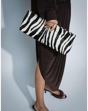 ASOS Hair On Leather Elongated Pouch Grab Bag - Black