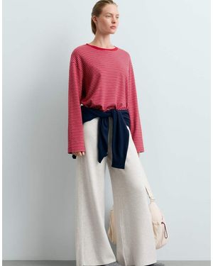 Oysho Wide-Leg Straight Trousers With Side Rib - Red
