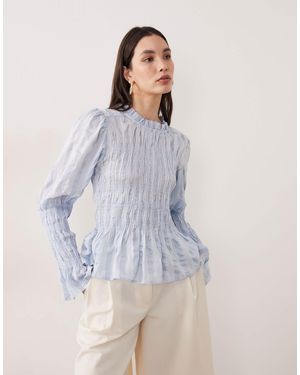 Y.A.S Long Sleeve Textured Smock Top - Blue