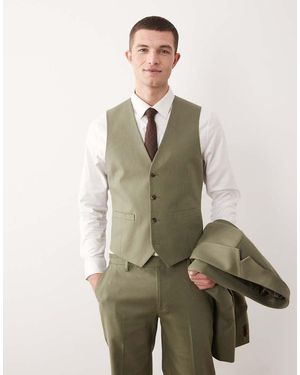 ASOS Chaleco De Traje Verde De Tejido Rico En Lino De