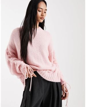 ASOS Ruched Sleeve Sweater - Pink