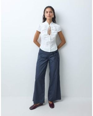 Daisy Street Pantalones Acampanados Con Cinturón Y Lazada Lateral A Cuadros Marino - Azul