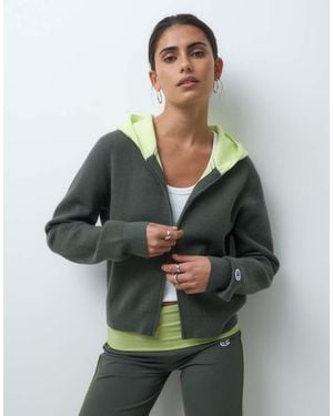 Champion Future Memories Cropped Gebreid Vest Met Capuchon En Ritssluiting - Groen