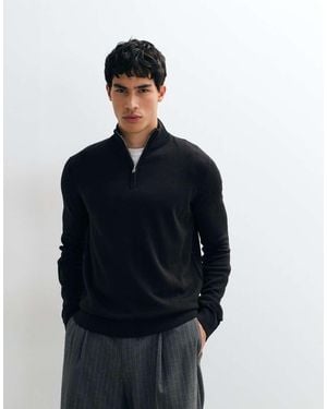 Brave Soul 1/4 Zip Knitted Jumper - Blue