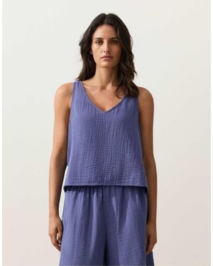 Oysho – riemchen-oberteil aus 100% reiner baumwolle - Blau