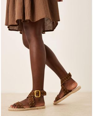 Asos Design Wide Fit Jazzy Whipstitch Espadrille Sandals - Brown