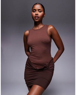 ASOS Sleeveless Rib With Bodycon Skirt Mini Dress - Brown
