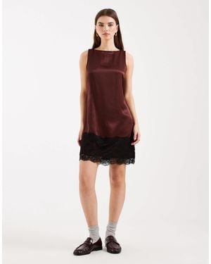 Miss Selfridge Satin And Lace Shift Dress - Red