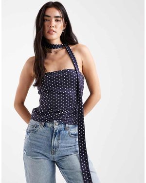 Miss Selfridge Top A Fascia A Pois Con Sciarpa - Blu