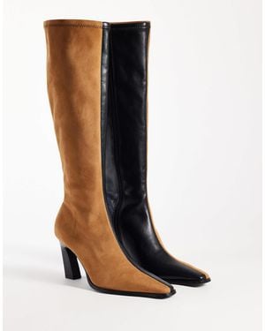 ASOS Crescent zweifarbige kniehohe stiefel mit absatz - Schwarz