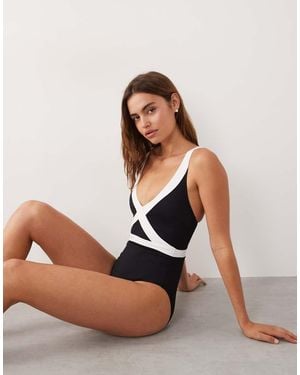 Accessorize Contrast Wrap Swimsuit - Black