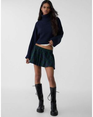Stradivarius Maglione Lavorato A Coste Con Collo Alto - Blu