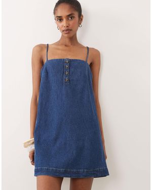 ASOS Denim Cami Mini Dress With Button Detail Mid - Blue