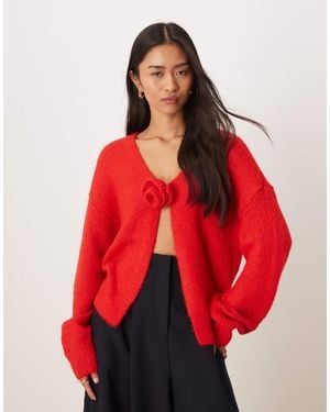Y.A.S Gilet en maille à grosse rose oversize - poinsettia - Rouge
