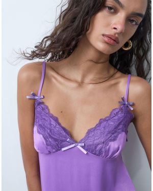 Miss Selfridge Satin And Lace Cami Top - Purple