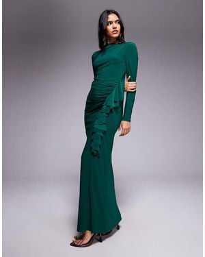 DASKA Exclusive High Neck Maxi Dress - Green