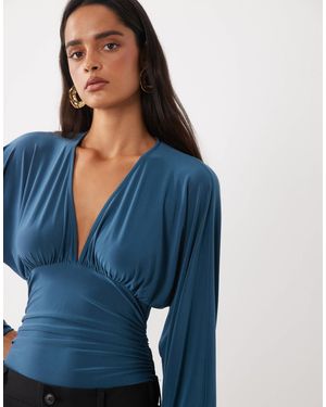 ASOS Long Sleeve Plunge Front Bodysuit - Blue