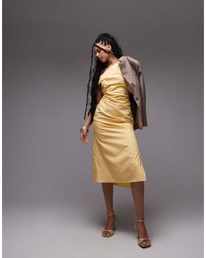 Mango Midi Jurk Met Afhangende Schouder En Gerimpeld Detail - Metallic