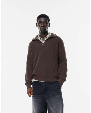 Pull&Bear Maglione Con Zip Corta - Marrone