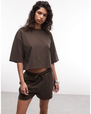Noisy May Boxy Crop T-shirt - Brown