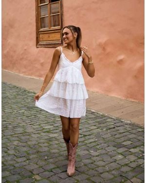 South Beach X Misha Grimes Broderie Tiered Mini Beach Dress - Green