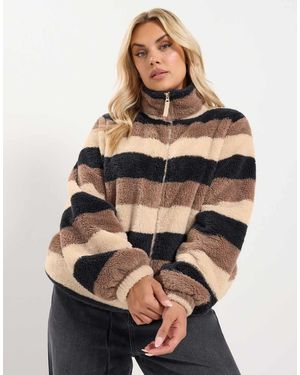 Yours Clothing Stripe Zip Through Fleece - Natural