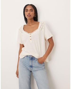 Free People Heirloom Henley Button Up Tee - Blue