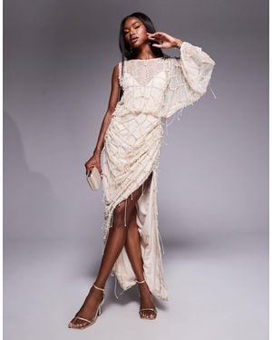 ASOS Pearl And Fringe Embellished Drape Maxi Dress - Purple