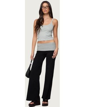 Edikted Wide Leg Contrast Fold Over Trousers - White