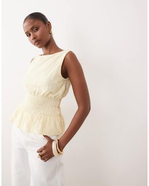 Gina Tricot – oberteil aus spitze mit smockdetail - Natur