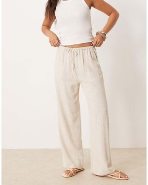 Miss Selfridge Linen Blend Drawstring Waist Wide Leg Trousers - Natural