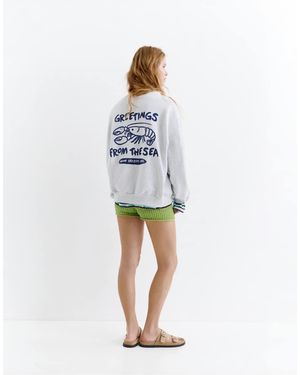 Pull&Bear Felpa Mélange Con Grafica Con Aragosta - Blu