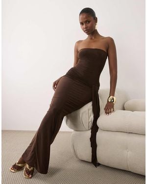 Missy Empire Double Sculpted Slinky Bandeau Knot Front Detail Maxi Dress - Natural