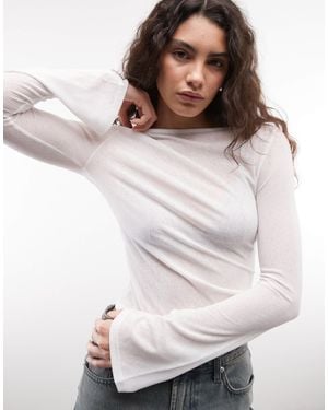 Collusion Long Sleeve Slash Neck Textured Mesh - Grey