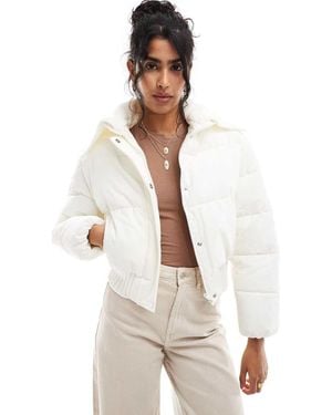 Cotton On Puffer Jacket With Knitted Collar - White