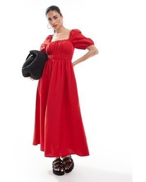 New Look Puff Sleeve Milkmaid Dress - Red